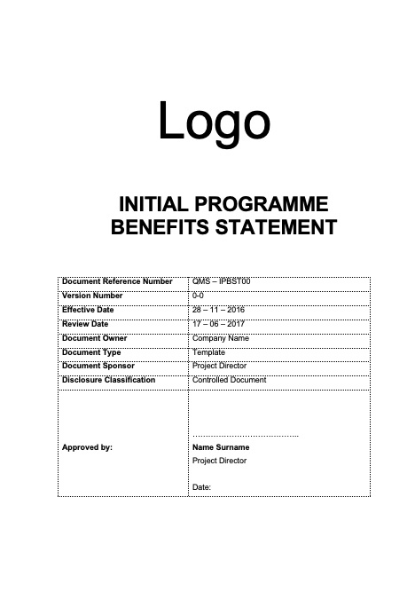 Initial Programme Benefits Statement Template Rev 0-0